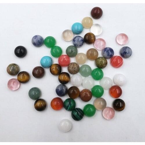 50Pcs/lot fashion 6MM Good quality assorted natural stones round mixed charms cabochon beads for jewelry making Ring accessories