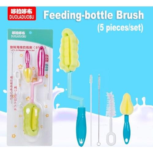 Free Shipping Baby Bottle And Teat Brush 5pcs/set Milk Bottle Brush Sponge Material Hygienic and Practical Smart Mom`s Choice