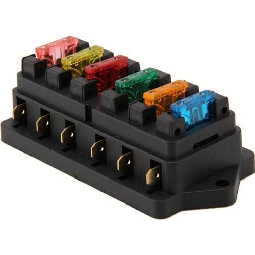 6 Way Plastic Metal Flat Type Truck Auto Blade Fuse Box Car Fuse Box Car Fuse Holder with Fuses for 12V 32V ATO Standard Circuit