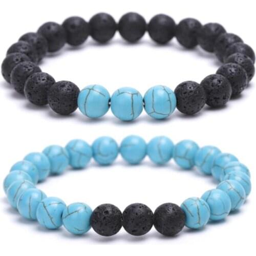 8mm Kallaite Black Lava Stone Beads DIY Aromatherapy Essential Oil Diffuser Bracelet Yoga Strand Yin Yang Couple Jewelry