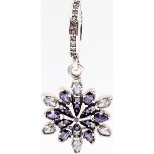 Bewill Hot Jewelry Accessories Sterling Silver Amethyst Snowflake Pendant Diamond Snowflake Fit Original Charms Necklace
