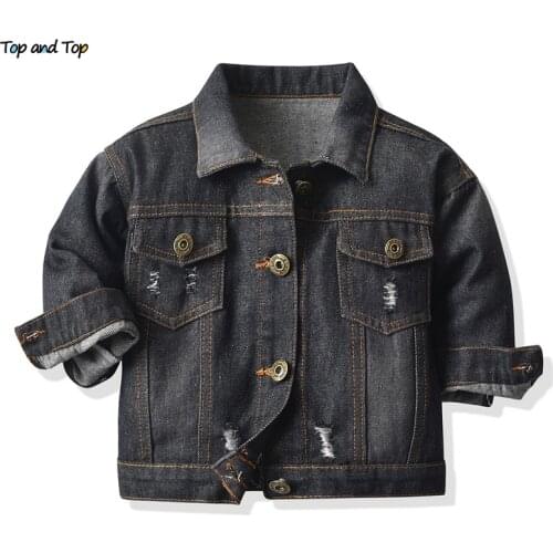Top and top Fashion Toddler Little Boys Girls Casual Denim Coats Long Sleeve Holes Buttons Down Jeans Jackets Kids Outerwear