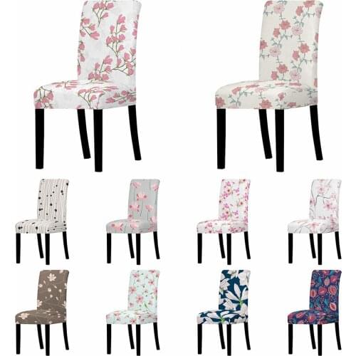 Lotus Floral Elastic Stretch Chair Cover Pink Flowers Dining Chair Cover For Dining Room Kitchen Wedding Banquet Hotel Seat Case