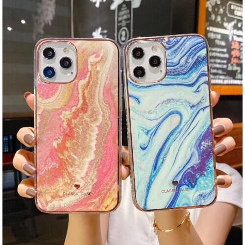 Gradient Marble Glitter Phone Case For iPhone 12 11 Pro Max XR XS Max X 7 8 Plus SE2020 12Mini Soft Bumper Shockproof Back Cover