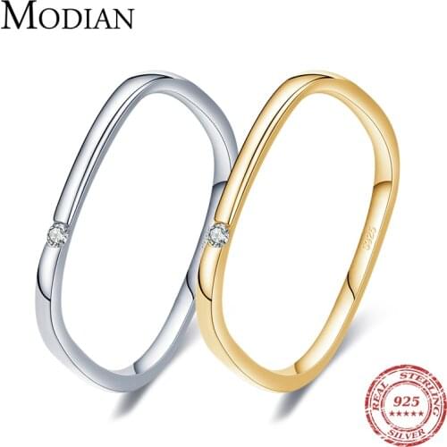 Modian 100% Real 925 Sterling Silver Square Unique Fashion Design Finger Ring For Women Golc Color Wedding Statement Jewelry