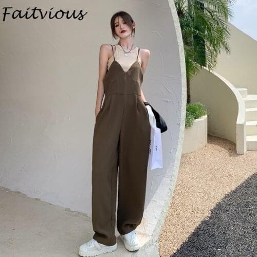 Summer Baggy Jumpsuit Women Korean Fashion Drape Black One Piece Outfit Woman Loose Wide Leg Suspender Jumpsuits