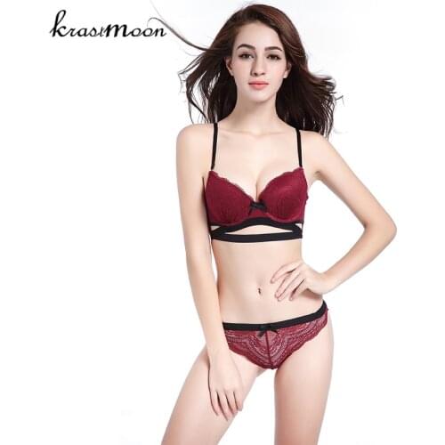 2018 Top Quality Sexy Underwear Women Bra Set Lace Bra Sexy Deep V Bow-knot Bra Briefs Set Brand Push Up Lingerie Set BS26
