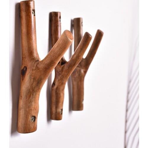 Solid wood tree branch hook Creative retro log branch Xuanguan door behind the residential wall hanging clothes hook clothes an