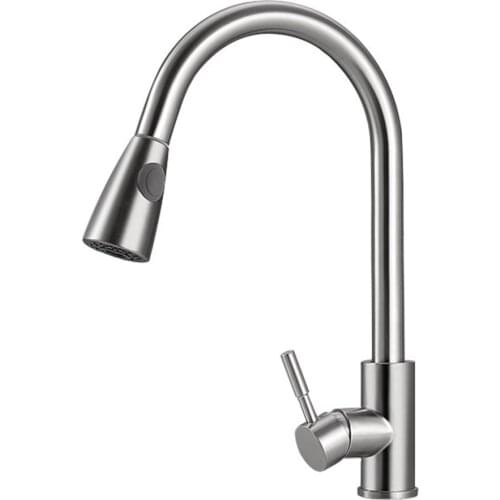 Kitchen Faucet Pull Out Cold and Hot Sink Faucet 304 Stainless Steel Water Mixer Tap Swivel 360 Degree Two Types Silver