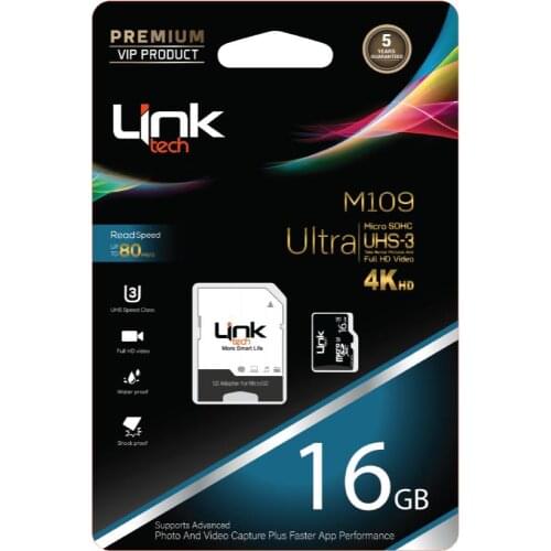Linktech LMC-M109 16 GB MicroSDHC UHS-I Memory Card + Adapter