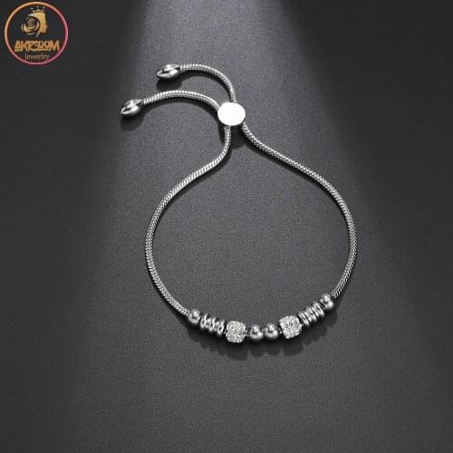 Akizoom Fashion Style Round Snake Chain Bracelets Silver Adjustable Stainless Steel Bracelet for Women Dropshipping Party Gift