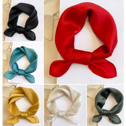 Fashion Solid Silk Square Scarf Women Head Scarf For Pink Green White Silk Neck Scarfs Female Square Bandanas Lady Scarves