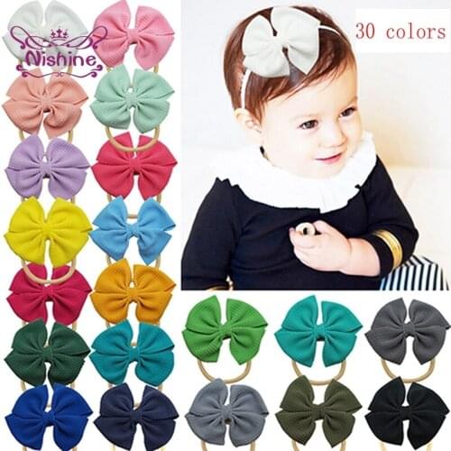 Nishine 12*10 CM Boutique Handmade Bowknot Baby Girls Elastic Nylon Hairband Cute Children Hair Rope DIY Headwear Photo Props