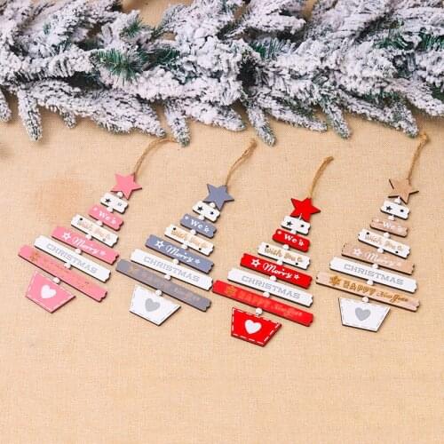 2020 New Year Natural Xmas Star Wood Craft Christmas Tree Ornament Decorations Natural Wood Hanging Pendants Party Supplies