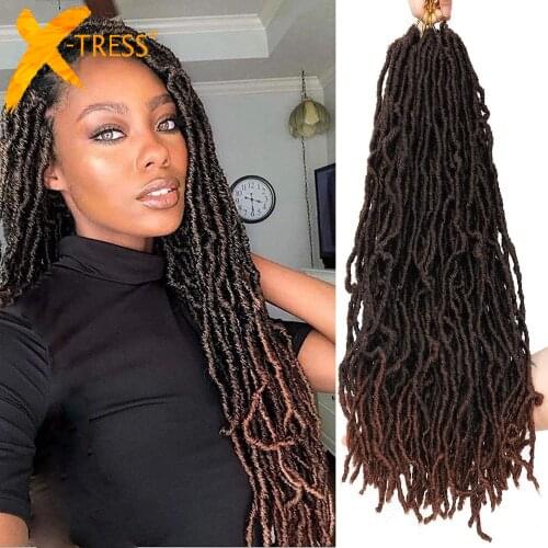 Ombre Brown Synthetic Crochet Braids Hair Curly Faux Locs X-TRESS Soft Natural Fluffy Dreadlocks Pre-looped Hair Extensions