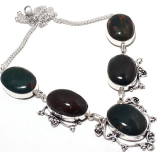 Bloodstone Necklace Silver Overlay over Copper, 49.9 cm, N4126
