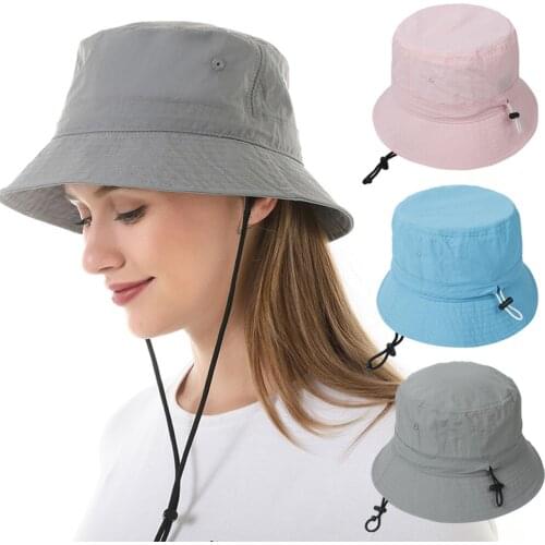 CYFJFC Woman Solid UV Protection Bucket Hat Summer Beach Outdoor Panama Adjustable Fisherman Cap Women Headwear Beanies
