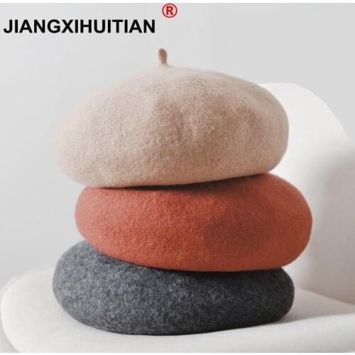 Wool Beret Female Winter Hats For Women Flat Cap Knit 100% Cashmere Hats Lady Girl Berets Hat Bone Female Tocas Painter Hat