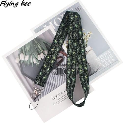Flyingbee Peacock Feather Fashion Creative Lanyard Badge ID Lanyards Mobile Phone Rope Key Lanyard Neck Straps Accessories X1622
