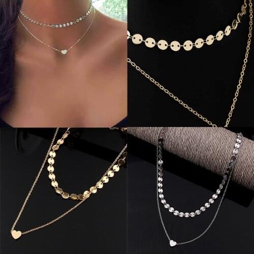SUQI Fashion stainless steel Boho Coin Choker 2 Layered Necklace multilayer Set Y Lariat Silver Color Bar long Pendant Necklace