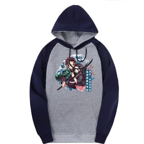 Demon Slayer Solid Sweatshirt Man Raglan Hooded New Arrival Pullover Fleece Harajuku Hoodies Male Punk Outdoor Moletom Masculino