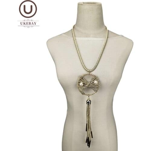 UKEBAY New Handmade Pendant Necklaces For Women Long Statement Necklaces Luxury Sweater Chain Gold Color Boho Jewelry Party Gift