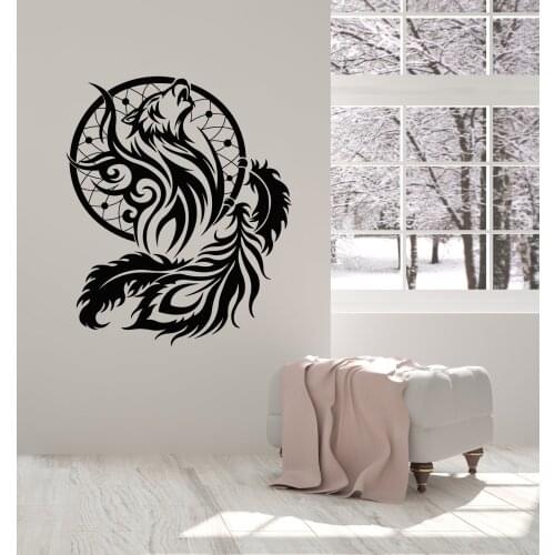 High quality vinyl wall sticker dream catcher wall decoration howling wolf decal home fashion decoration beautiful mural bm11