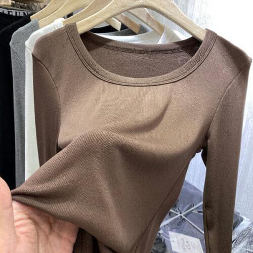 Woman TShirts Womens round Neck Spring Long Sleeve T-shirt Top Crop Top Mujer Camisetas