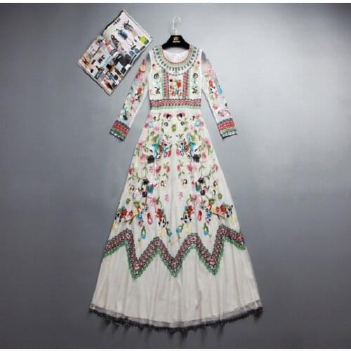 Ladies flower dress New High quality Spring summer embroidery Long Dress fashion Women lady evening gorgeous party dresses