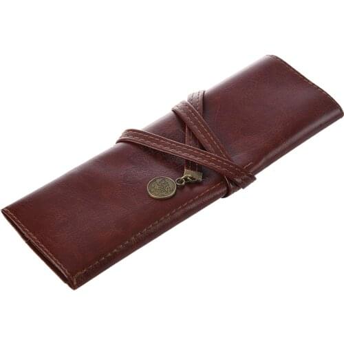 1 pc Case PU Leather Pen Pencil Case Pencil Bag Cosmetic Brush Bag