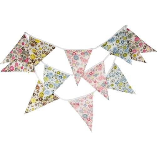 1pcs 3.6M New Pastoral Style Cartoon Printed Flowers Cotton Bunting Banners Wedding Background Decoration Pennant Classroom Flag