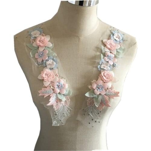 1 pair Lace Collar three-dimensional flower embroidery applique Lace Collar fabric decoration neckline clothes dress Accessories