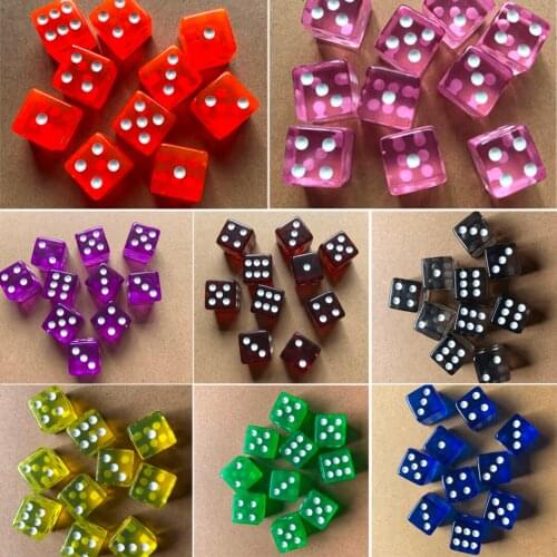 10pcs Colorful Clear Straight Corner Dice 16mm Acrylic Transparent Drinking Dices Playing Table Game Entertainment