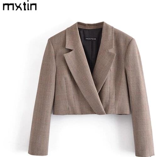 2021 Women Spring Fashion Solid Cropped Blazers and Jackets Autumn Work Office Lady Suit Business Female Blazer Coat Talever