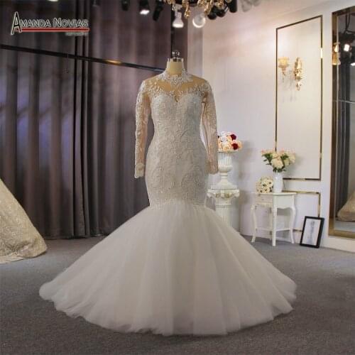 2022 Beading Mermaid Wedding Dress With Long Sleeves Custom Order Real Work 100