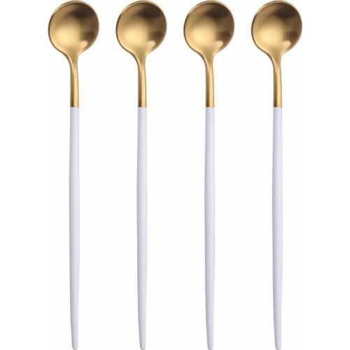 4Pcs Color Long Handled Stainless Steel Coffee Spoon Dessert Tea Spoons Spiral Pattern Mixing Cocktail Spoon Kitchen Accessories