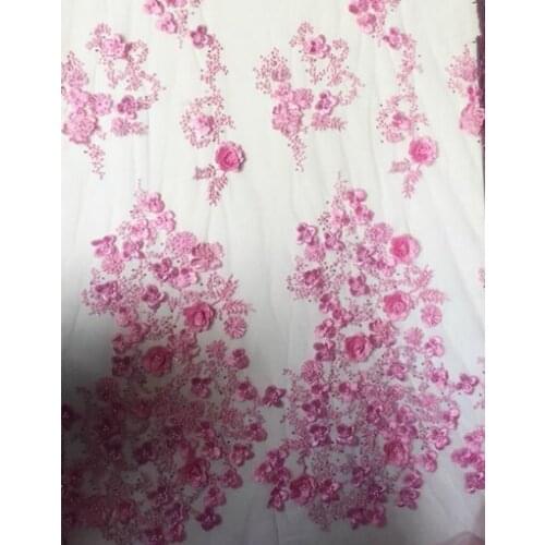 5 yards high quality pink heavy beaded lace fabric with 3D flowers nude purple gold embroidered haute couture lace fabric