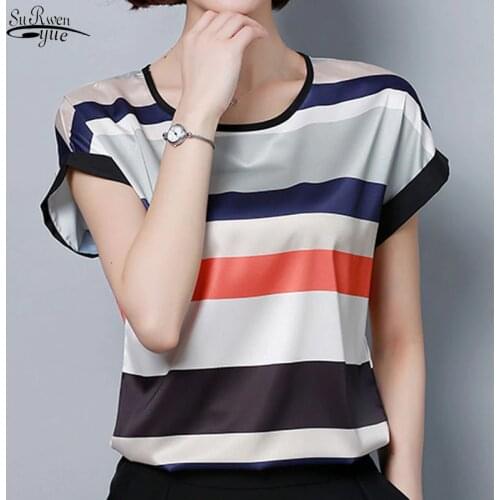 Blusas Femininas Plus Size Women Tops and Blouses 2021 Casual Chiffon Blouse Ladies Stripe Tops Elegant Shirt Women Blouse 0451