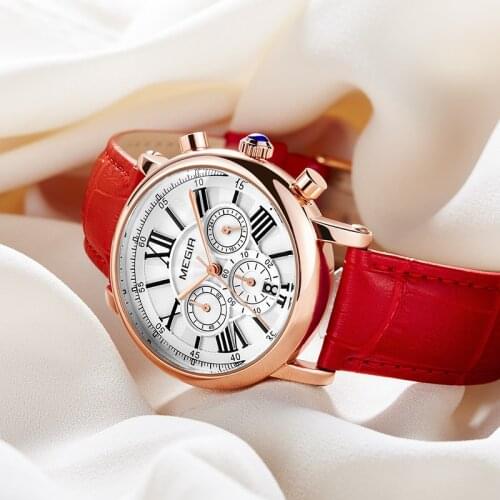 MEGIR Women Luxury Top Brand Analog Quartz Wristwatches Fashion Casual Ladies Red Dress Watches Clock Female Relogio Feminino