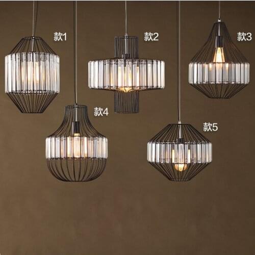 American style loft black iron crystal pendant lights metal restaurants living rooms bar cafes hanging lighting lamp
