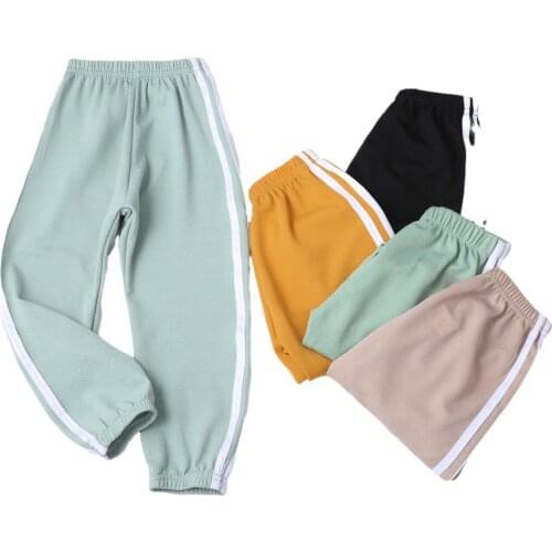 Childrens Full Pants Solid Side Stripe Linen Pleated Child Ankle Length Pants Baby Boys Girls Elastic Waist Harem Pant For Kids