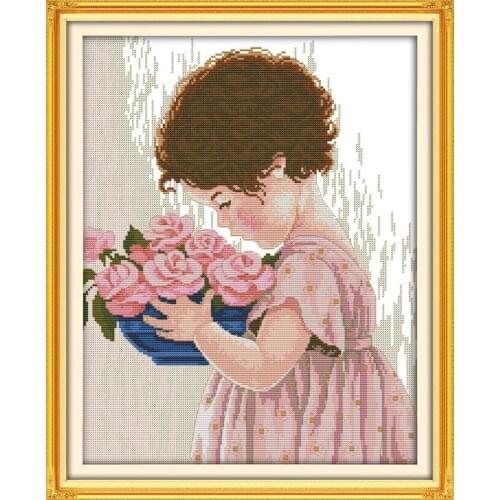The flower girl Childrens day Gifts Cross Stitch Kit Home Decorative 11CT Printed 14CT DMC Embroidery Needlework set Easy DIY