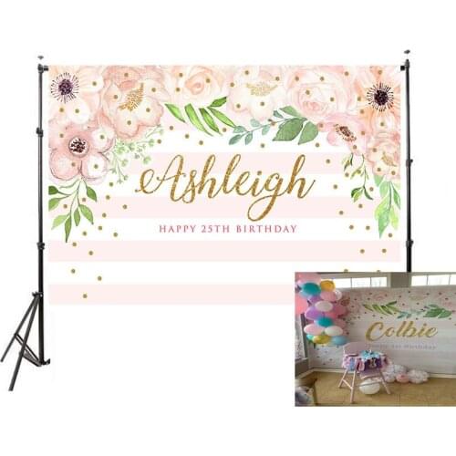Photography Backdrop Birthday Photobooth Pink and Mint Green Floral Backdrop for Adults Printable Decorations Custom Background