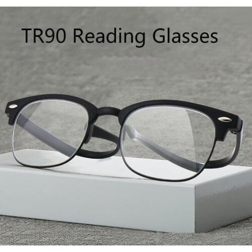TR90 Flexible Reading Glasses Round Retro Half Frame Hyperopia Presbyopic Glasses Unisex black/brown +100~+400