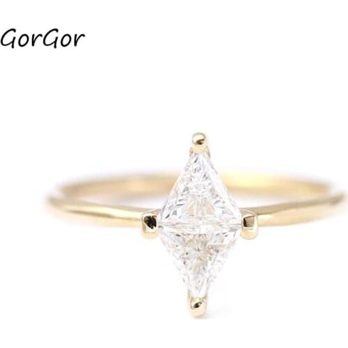 GorGor Rings Women Copper Pattern Rhombus Mosaic Zirconia Gold Plated Simplicity Temperament Engagement Jewelry R10103700405C