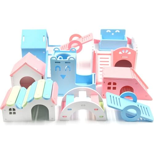 Wood Seesaw for Pet Hamster, Funny Rat Mouse Chinchillas Guinea Pig Small Animal Toy Play House Exercise Toy (Blue)