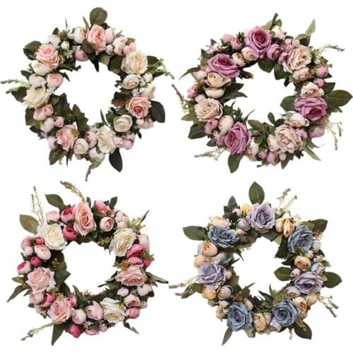 Artificial Door Spring Wreath Vintage Rose Wreath Garland Wedding Party