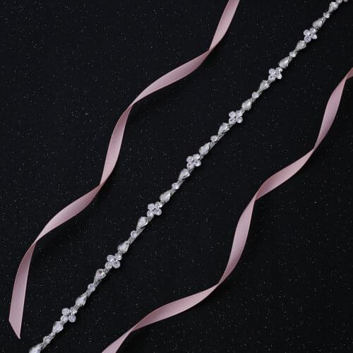 2021 Thin Crystal Chain Bridal Sash Rhinestone Wedding Belt for Women Bridesmaids Formal Prom Evening Dresses