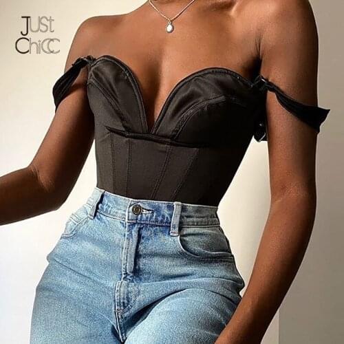 Justchicc Slash Neck Sexy Tank Tops Women 2021 Sexy V-neck Halter Short Vest Top Zipper Chest Wrapping Night Club Tops