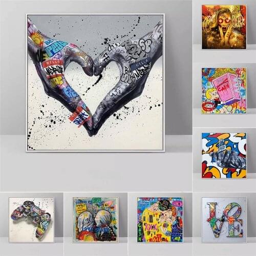 Gesture Heart Abstract Graffiti Canvas Painting Love Hands Wall Posters and Prints Picture for Room Home One Piece Decoration